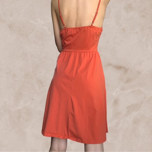 Orange V-neck Tie Knot Front Spaghetti Strap Sundress With Pockets - Picture 3 of 3